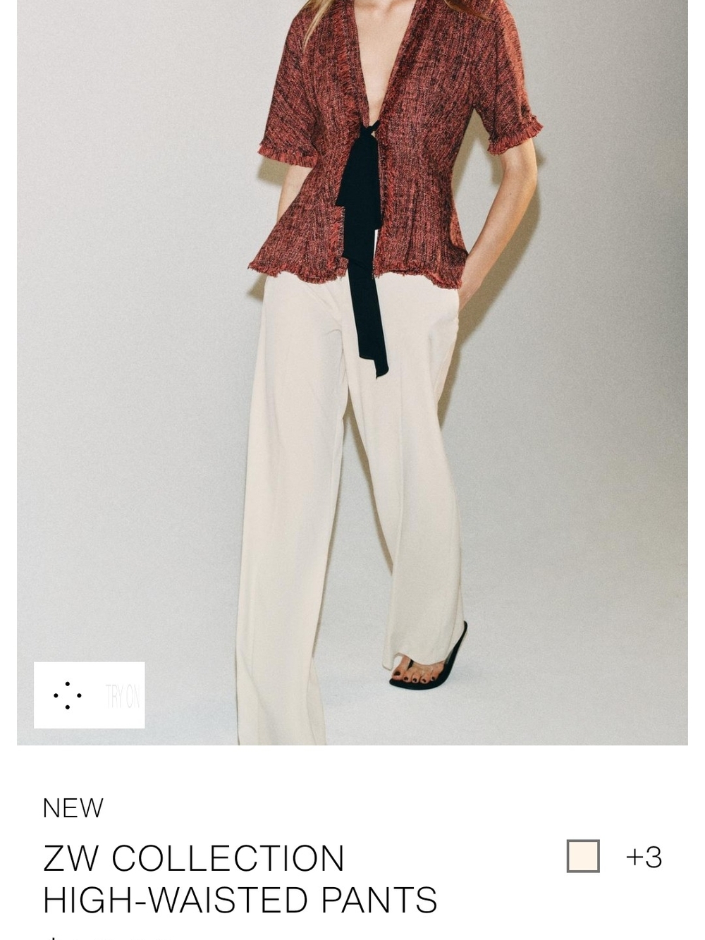 NWT Zara Cream High-Waisted Wide-Leg Pants Large